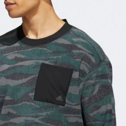 Adidas Texture Print Crew Golf Sweater 10 Adidas Texture Print Crew Golf Sweater -FootJoy || Callaway || Ping Sales Adidas AW22 Texture Print Crewneck HF6523 SWADI320 Black Grey Six Shadow Green Model 2