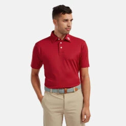 FootJoy Stretch Pique Solid Golf Polo Shirt 9 FootJoy Stretch Pique Solid Golf Polo Shirt -FootJoy || Callaway || Ping Sales FOOTJOY PERF SS SHIRT ATH RED Model 1