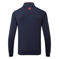 FootJoy Diamond Jacquard Chill-Out 1/4 Zip Golf Pullover -FootJoy || Callaway || Ping Sales FootJoy SS22 Diamond Jacquard Chill Out 1 4 Zip Golf Sweater Navy Bright Red 88452 Back
