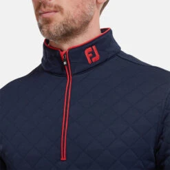 FootJoy Diamond Jacquard Chill-Out 1/4 Zip Golf Pullover -FootJoy || Callaway || Ping Sales FootJoy SS22 Diamond Jacquard Chill Out 1 4 Zip Golf Sweater Navy Bright Red 88452 model 2