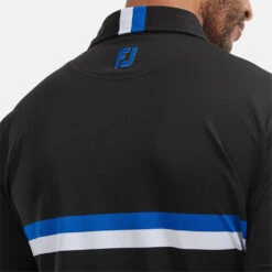 FootJoy Double Chest Band Pique Golf Polo Shirt 10 FootJoy Double Chest Band Pique Golf Polo Shirt -FootJoy || Callaway || Ping Sales FootJoy SS22 Double Chest Band Pique Golf Polo Shirt Black Cobalt White 88441 model 2