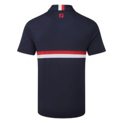 FootJoy Double Chest Band Pique Golf Polo Shirt -FootJoy || Callaway || Ping Sales FootJoy SS22 Double Chest Band Pique Golf Polo Shirt Navy Red White 88440 Back