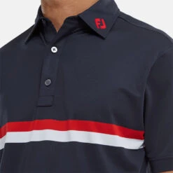 FootJoy Double Chest Band Pique Golf Polo Shirt -FootJoy || Callaway || Ping Sales FootJoy SS22 Double Chest Band Pique Golf Polo Shirt Navy Red White 88440 model 2