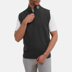 FootJoy Knit Full Zip Golf Vest -FootJoy || Callaway || Ping Sales FootJoy SS22 Knit Full Zip Golf Vest Black 88455 model 1
