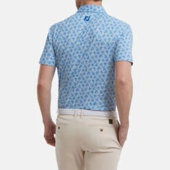 FootJoy Shadow Palm Print Pique Golf Polo Shirt -FootJoy || Callaway || Ping Sales FootJoy SS22 Shadow Palm Print Pique Golf Polo Shirt Dove Grey Royal 88376 model 3