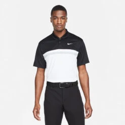 Nike Dry Victory Colourblock Golf Polo Shirt 9 Nike Dry Victory Colourblock Golf Polo Shirt -FootJoy || Callaway || Ping Sales Nike SS22 Dry Victory Colourblock Golf Polo Shirt DH0845 010 M Black White Smoke Grey model 1