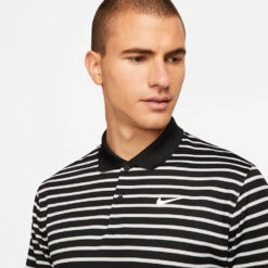 Nike Dry Victory Stripe Golf Polo Shirt 10 Nike Dry Victory Stripe Golf Polo Shirt -FootJoy || Callaway || Ping Sales Nike SS22 Dry Victory Stripe Golf Polo Shirt DH0829 010 M Black White model 2