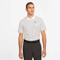 Nike Dry Victory Stripe Golf Polo Shirt -FootJoy || Callaway || Ping Sales Nike SS22 Dry Victory Stripe Golf Polo Shirt DH0829 100 M White Black model 1