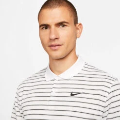 Nike Dry Victory Stripe Golf Polo Shirt -FootJoy || Callaway || Ping Sales Nike SS22 Dry Victory Stripe Golf Polo Shirt DH0829 100 M White Black model 2