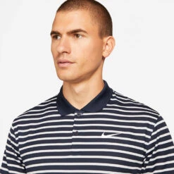 Nike Dry Victory Stripe Golf Polo Shirt -FootJoy || Callaway || Ping Sales Nike SS22 Dry Victory Stripe Golf Polo Shirt DH0829 451 M Obsidian White model 2