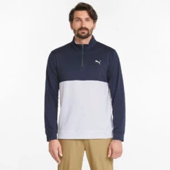 Puma Gamer Colour Block 1/4 Zip Golf Popover -FootJoy || Callaway || Ping Sales PUMA SS22 Gamer Colorblock 1 4 Zip Sweater Code 532985 02 SWPUM236 M Navy Blazer Bright White Model 1