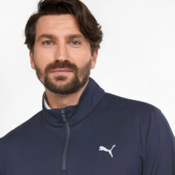 Puma Gamer Colour Block 1/4 Zip Golf Popover -FootJoy || Callaway || Ping Sales PUMA SS22 Gamer Colorblock 1 4 Zip Sweater Code 532985 02 SWPUM236 M Navy Blazer Bright White Model 2