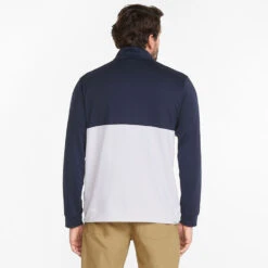 Puma Gamer Colour Block 1/4 Zip Golf Popover -FootJoy || Callaway || Ping Sales PUMA SS22 Gamer Colorblock 1 4 Zip Sweater Code 532985 02 SWPUM236 M Navy Blazer Bright White Model 3