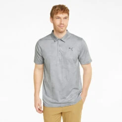 Puma Cloudspun Leaflet Golf Polo Shirt -FootJoy || Callaway || Ping Sales Puma SS22 Cloudspun Leaflet Polo 535445 01 SHPUM652 Quiet Shade Heather Model 1