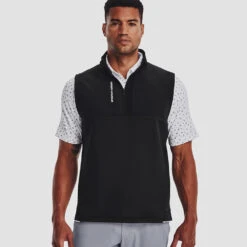 Under Armour Storm Daytona 1/2 Zip Golf Vest -FootJoy || Callaway || Ping Sales Under Armour AW22 Storm Daytona Vest Wind Top 1373408 001 WTUND090 Black Black Reflective Model 1