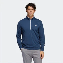 Adidas Primegreen UPF Lightweight 1/4 Zip Golf Sweater -FootJoy || Callaway || Ping Sales adidas SS22 Primegreen UPF Lightweight 1 4 Zip Golf Sweater Crew HF2974 Navy White Model 1